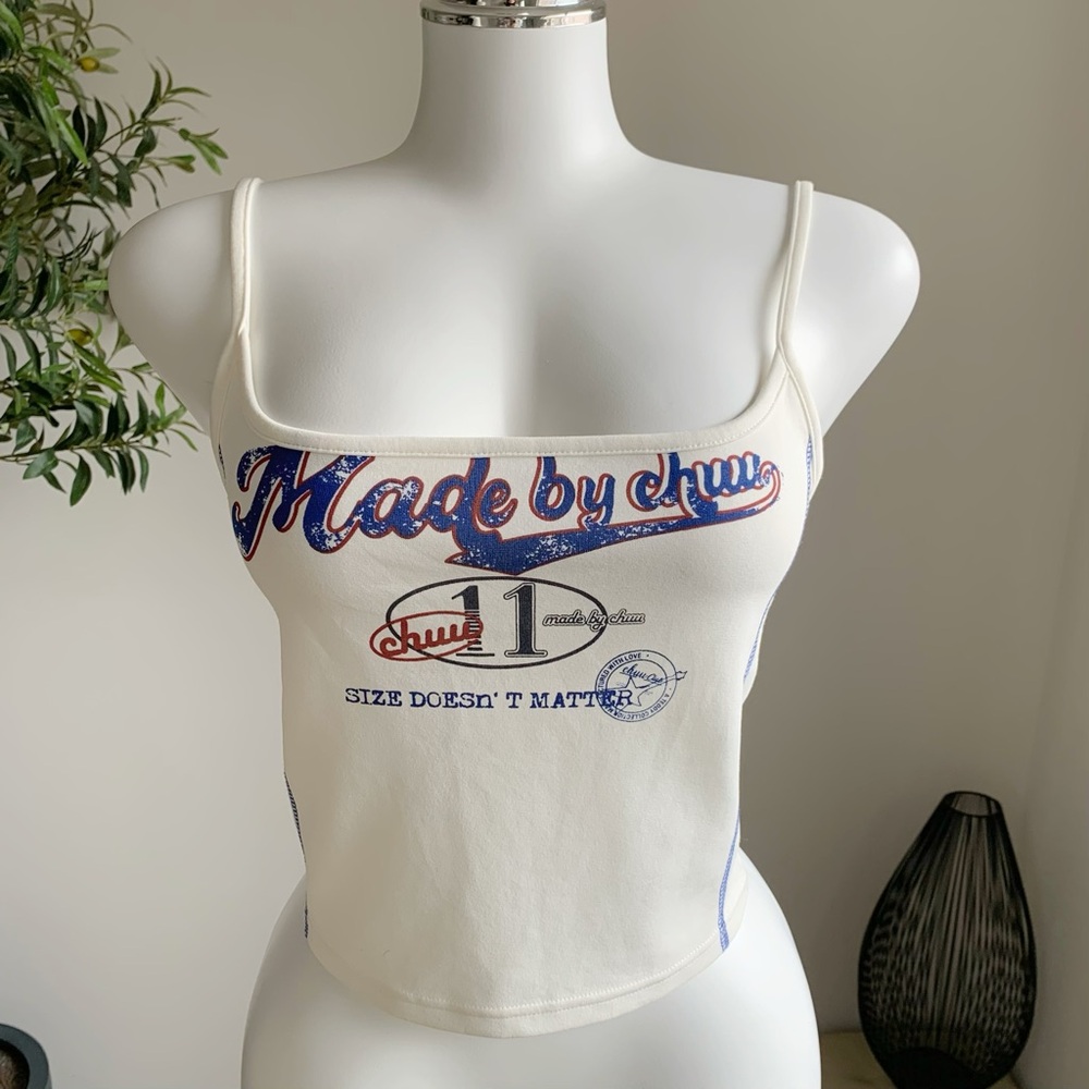 CHUU White Graphic Cami Top Streetwear Y2K XS S